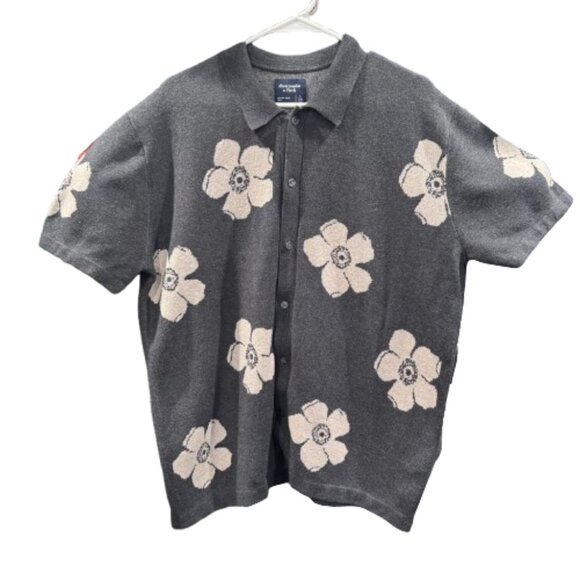 Abercrombie & Fitch Other - Abercrombie & Fitch Gray Floral Sopranos Retro Bowling Polo Button-Down (SZ L T)